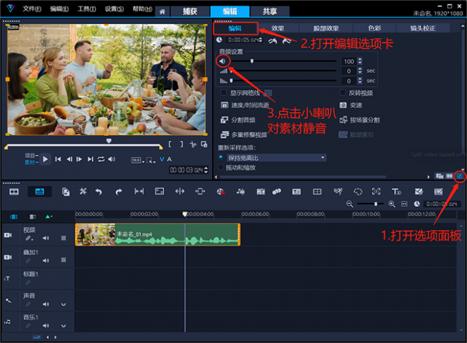編輯面板中靜音